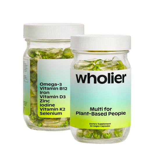 Wholier multivitamin bottle on counter ready for daily wellness routine