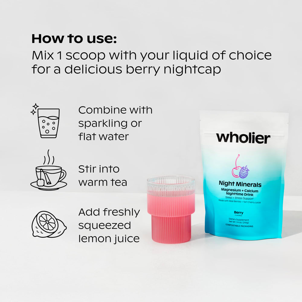 Wholier Night Minerals ingredients featuring berries support natural antioxidants.