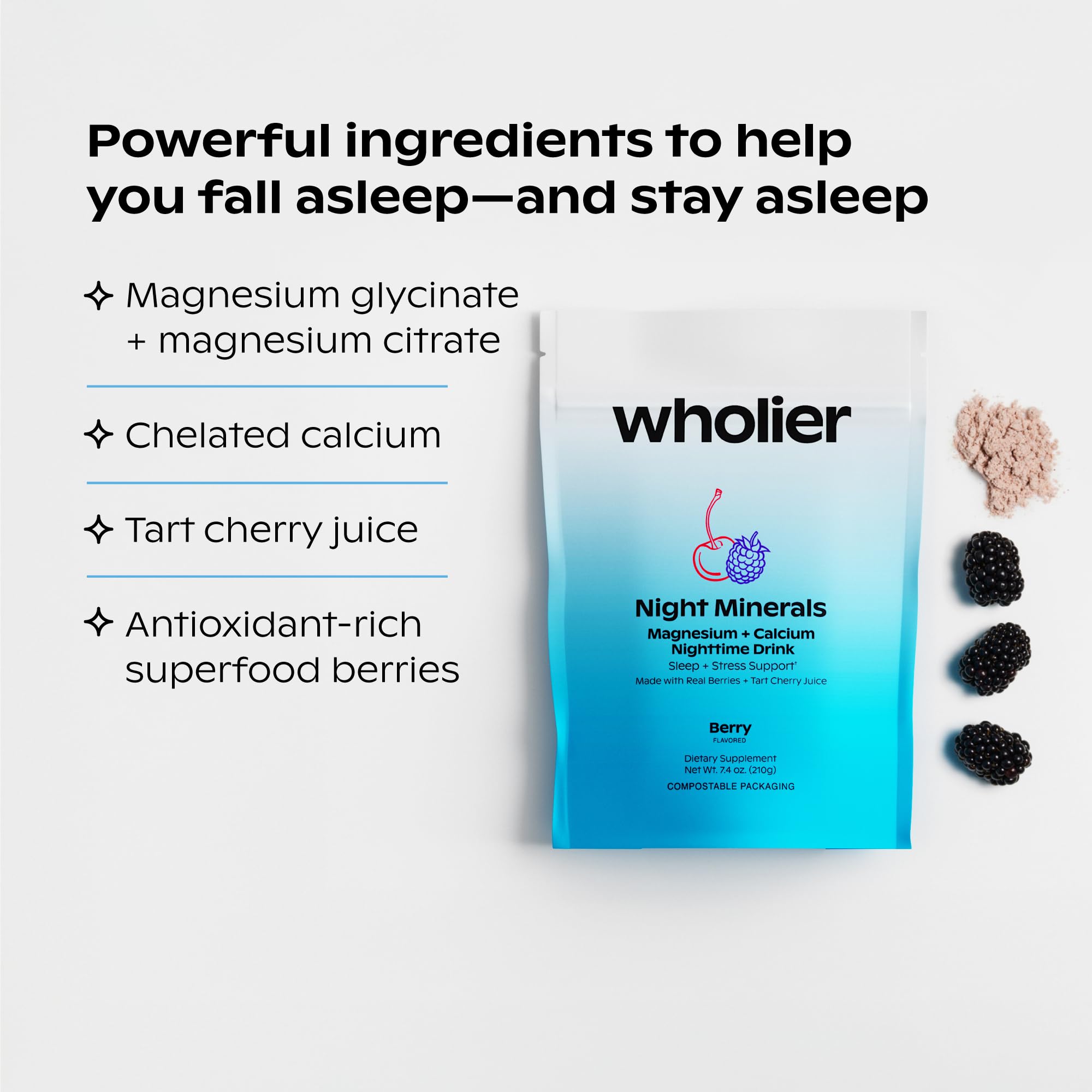 Wholier Night Minerals poured into a glass for a gentle wind-down.