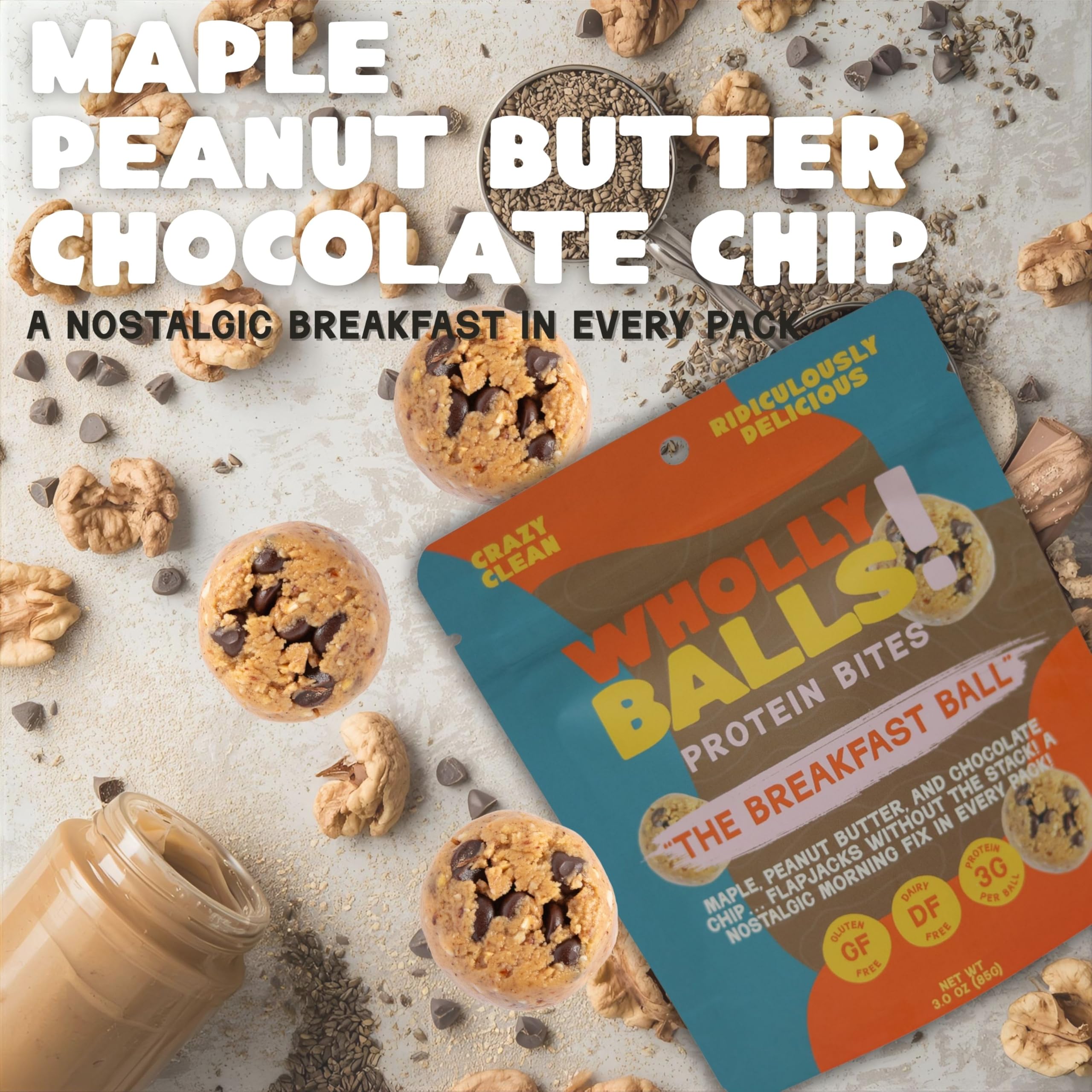 Wholly Balls Peanut Butter Chocolate bite, satisfying energy between tasks