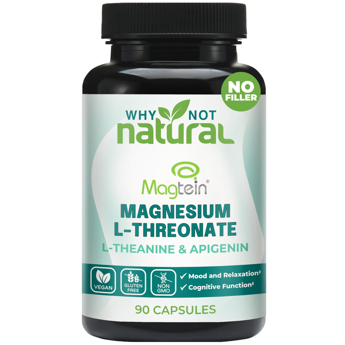 Why Not Natural Magtein bottle closeup highlighting cognitive support potential