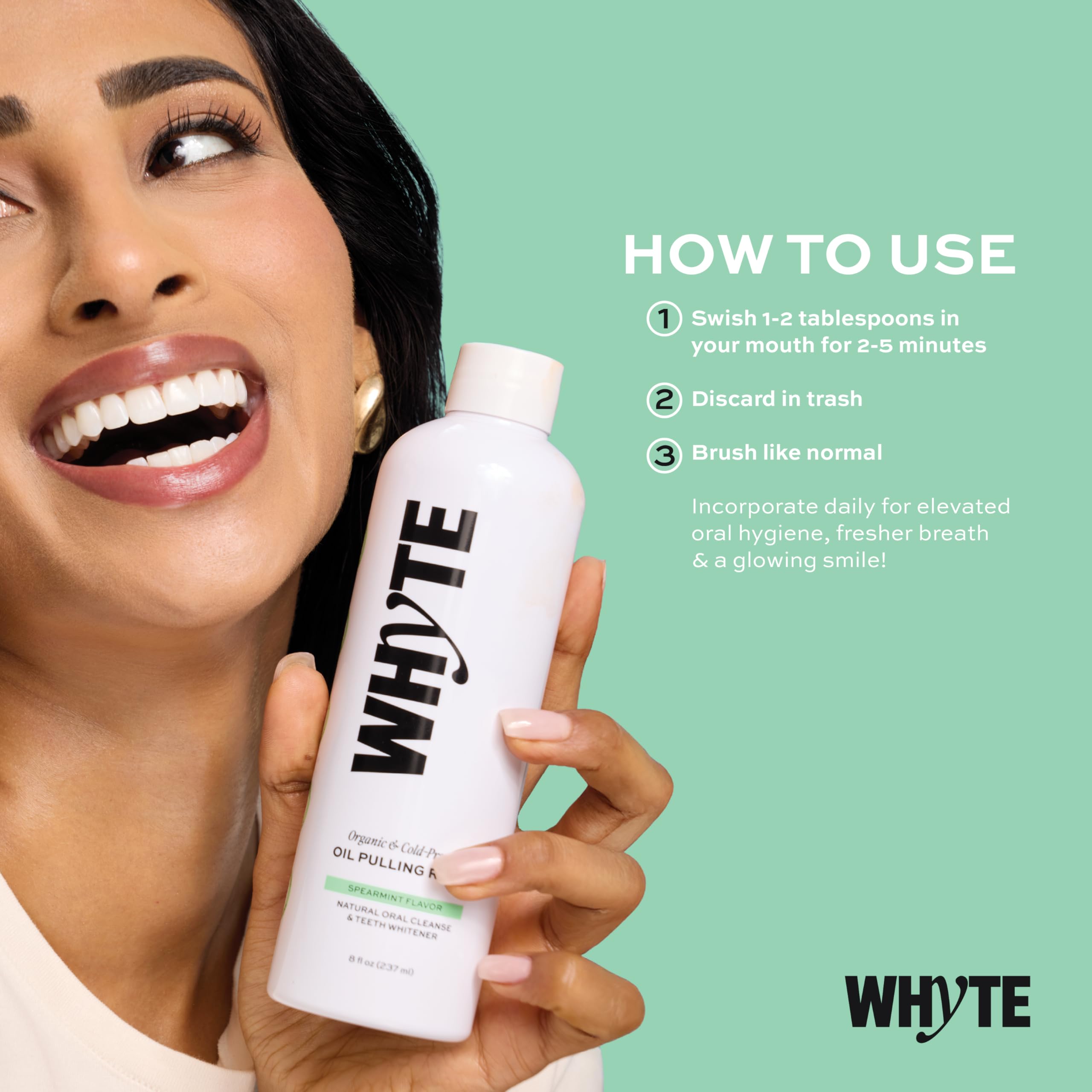 Whyte coconut oil pulling mouthwash ingredients feature coconut oil for a gentle clean.