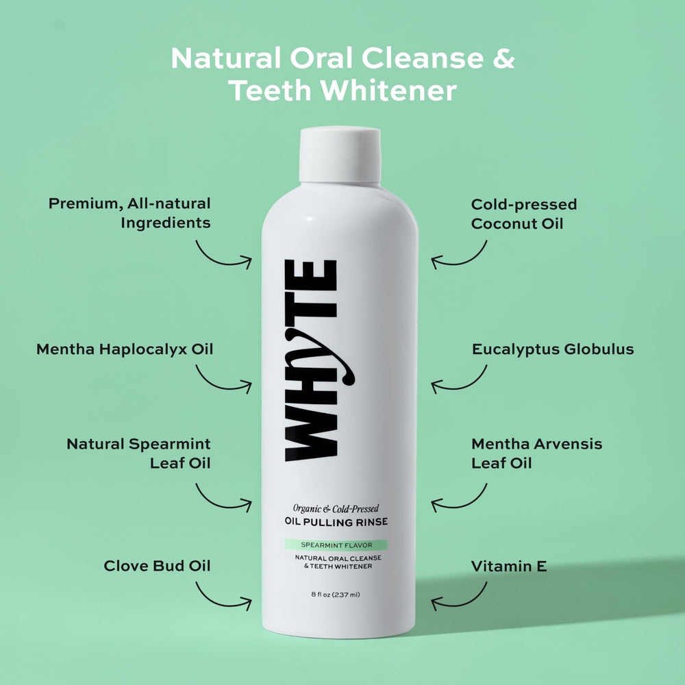 Whyte mouthwash splash captures glossy oil and spearmint oils for a refreshing cleanse.