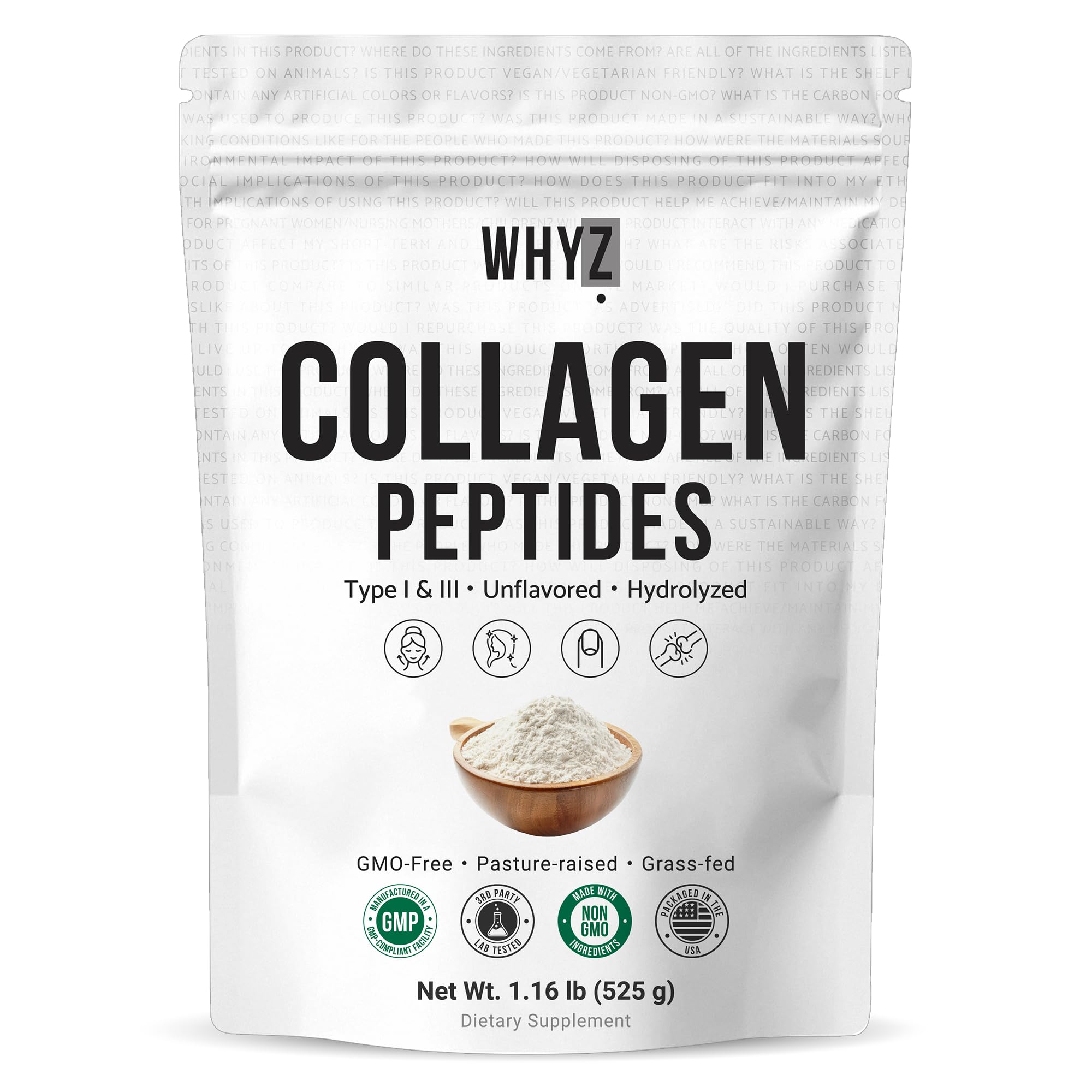 WHYZ bovine collagen powder tub, easy to mix into drinks