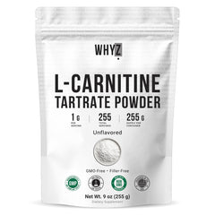 WHYZ L-Carnitine Tartrate Powder bottle, neutral flavor for easy daily use.