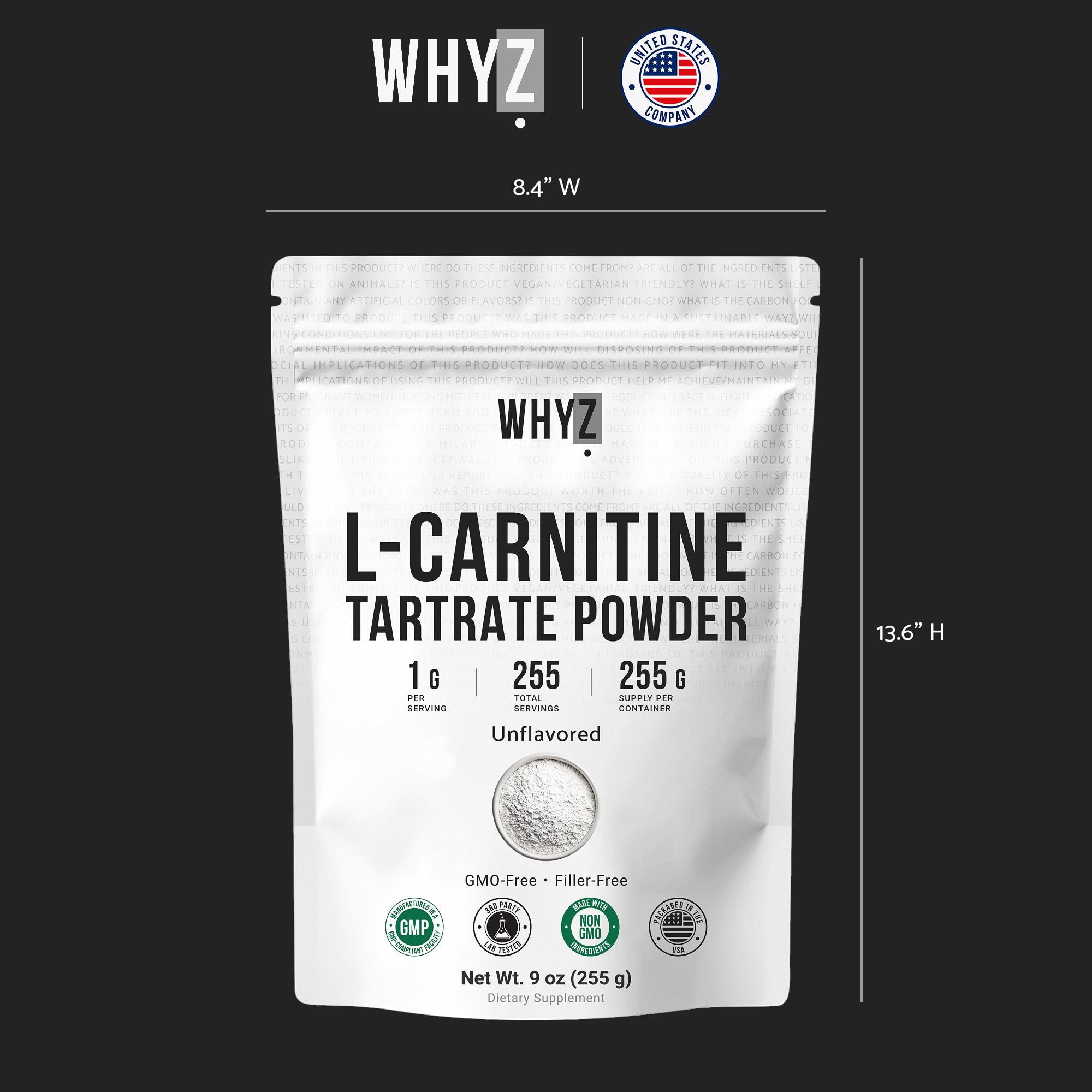 WHYZ L-Carnitine Tartrate Powder pour-friendly packaging supports quick preparation.