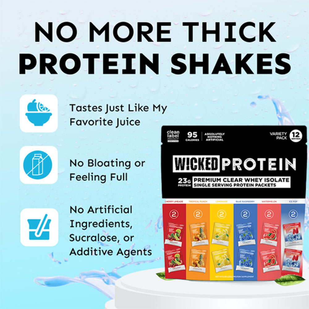 WICKED Protein Clear Whey Watermelon—tasty hydration with 23g protein.