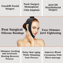 Widvih chin strap smooth surface minimizes stitching marks post-surgery.