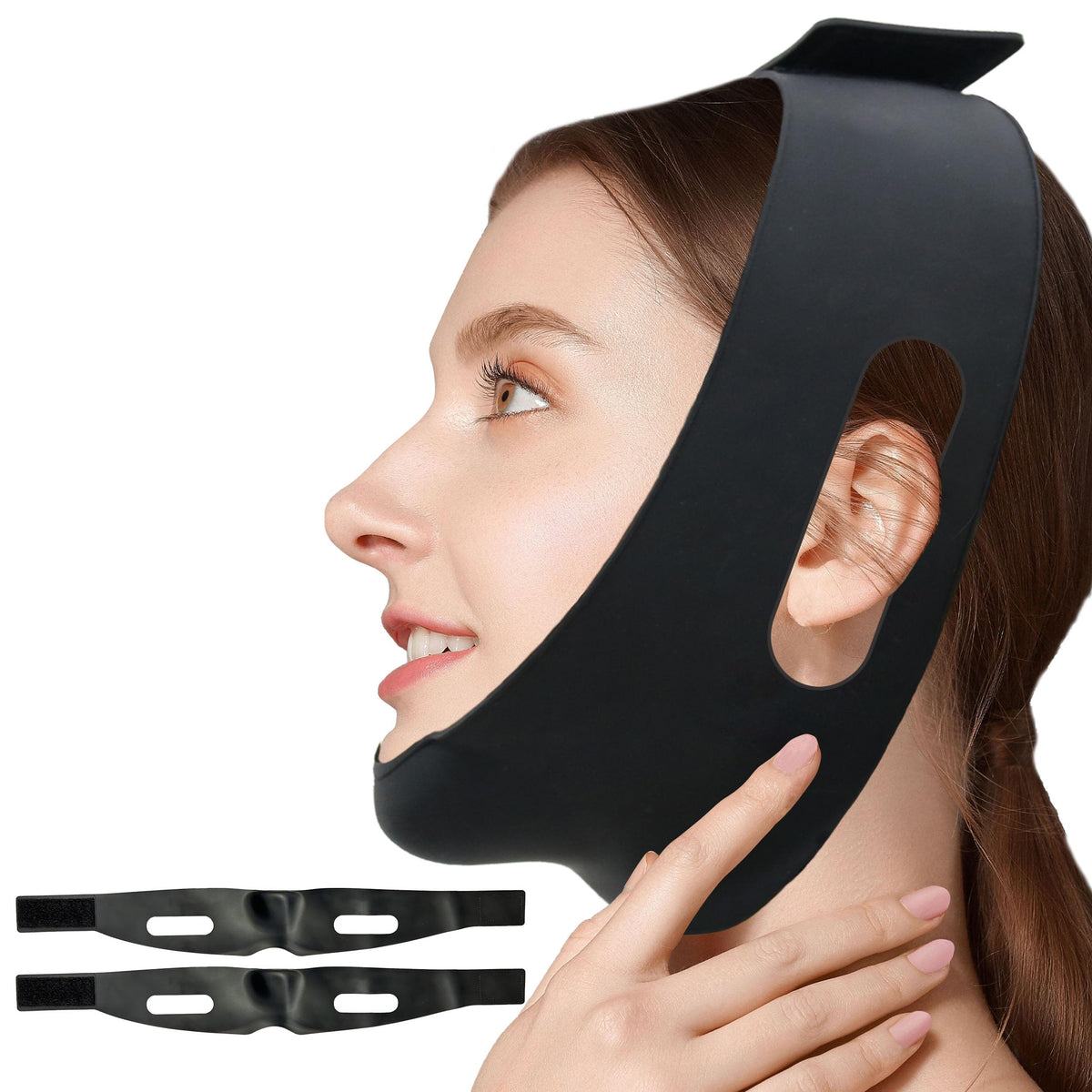 Widvih post-surgical chin strap side view offers targeted neck support after surgery.