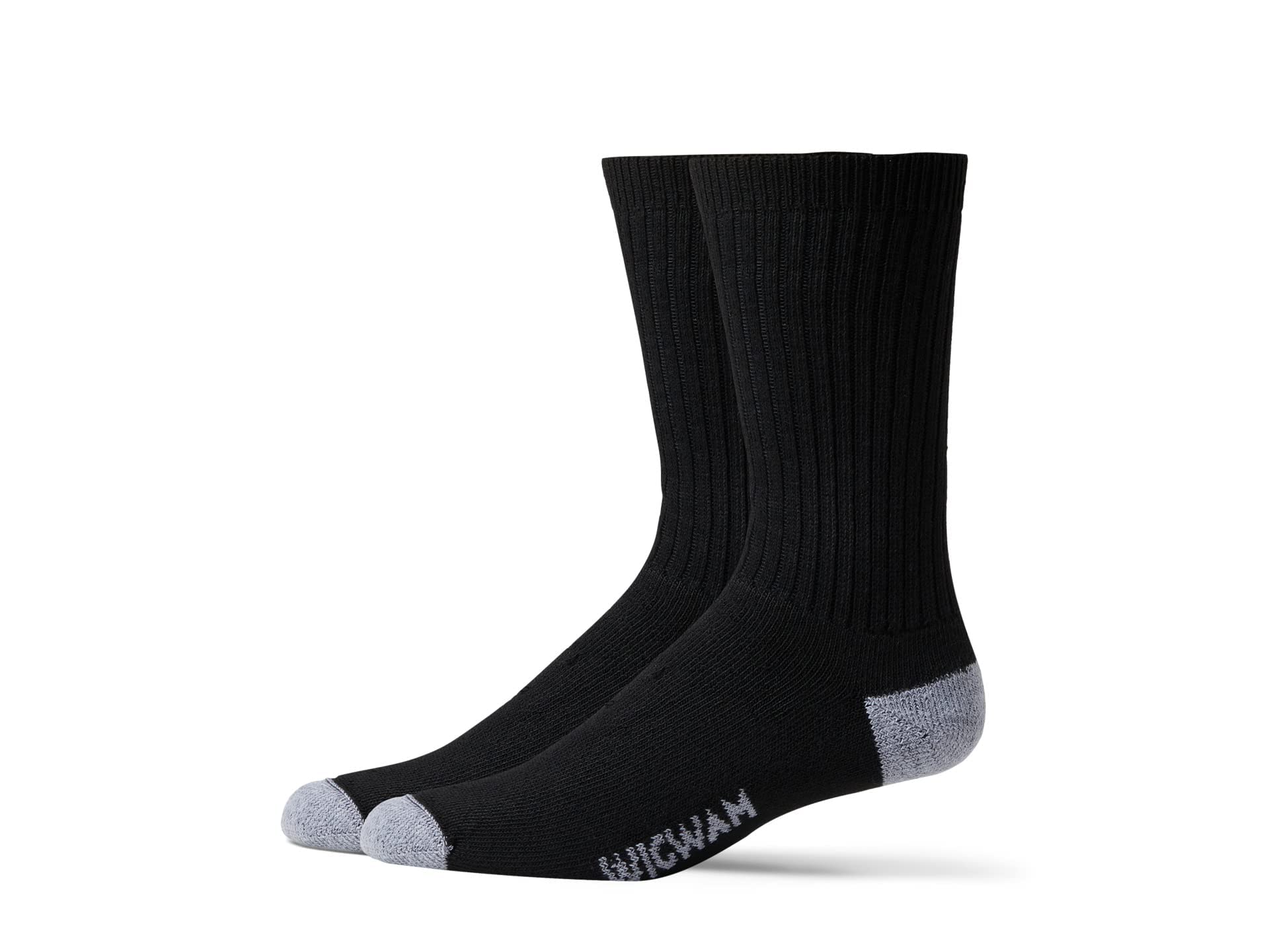 Wigwam Diabetic Sport Crew Socks 2-Pack in black, XL with cushioned sole and seamless toe for all-day comfort.