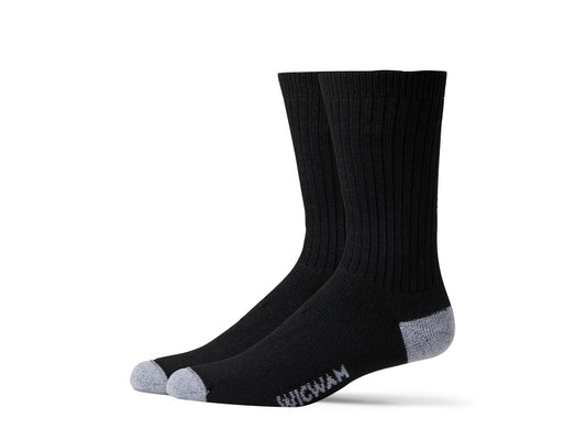 Wigwam Diabetic Sport Crew Socks 2-Pack in black offer cushioned comfort and seamless toe.