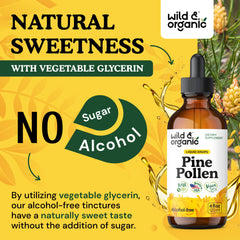 Wild & Organic Pine Pollen tincture packaging highlighting 56-day supply