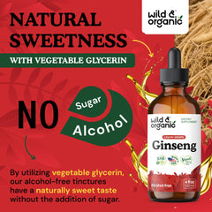 Wild & Organic alcohol-free tincture bottle with clean label design
