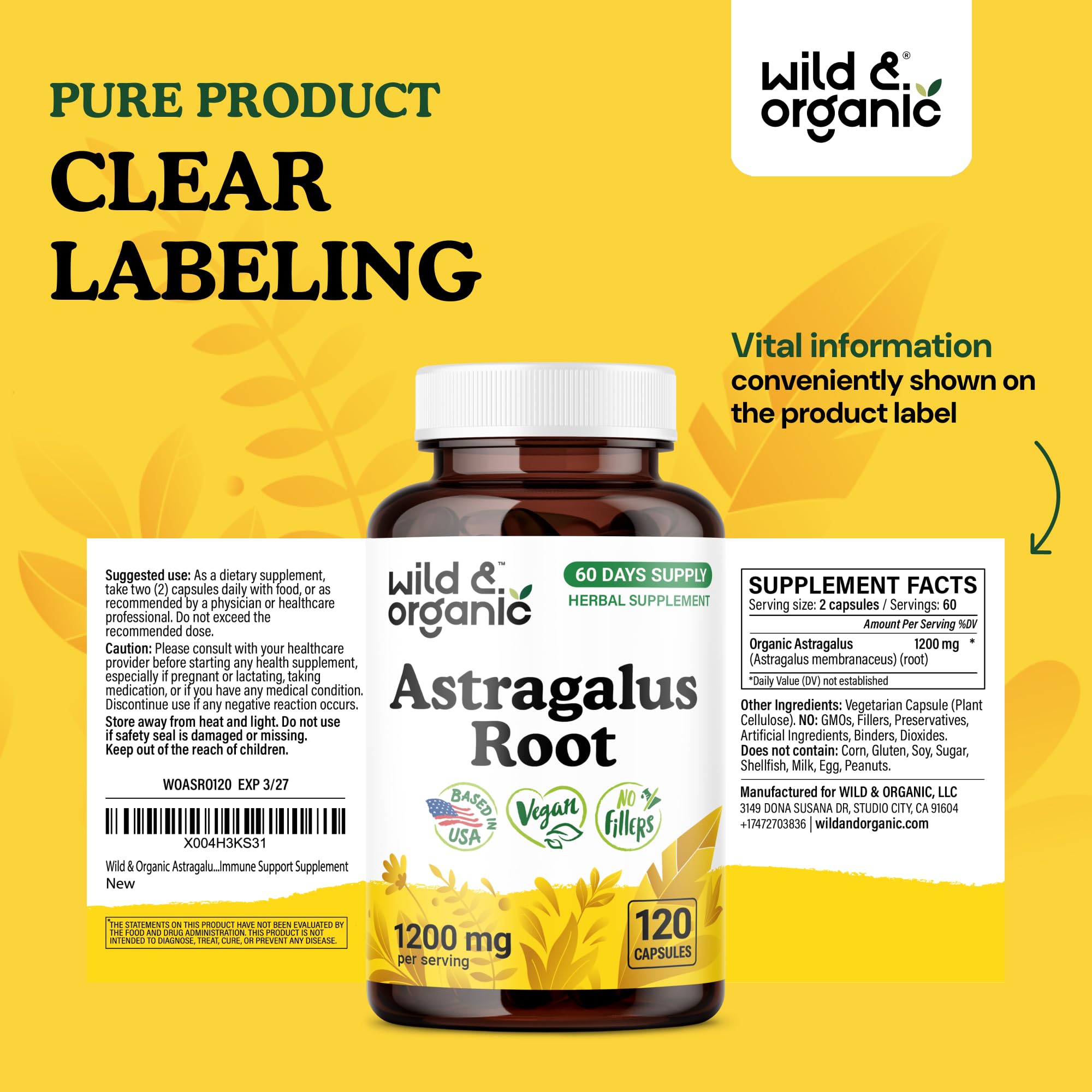 Wild & Organic Astragalus Capsules in daily wellness setup