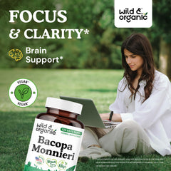 Wild & Organic Bacopa bottle back label with ingredient details and non-GMO info.