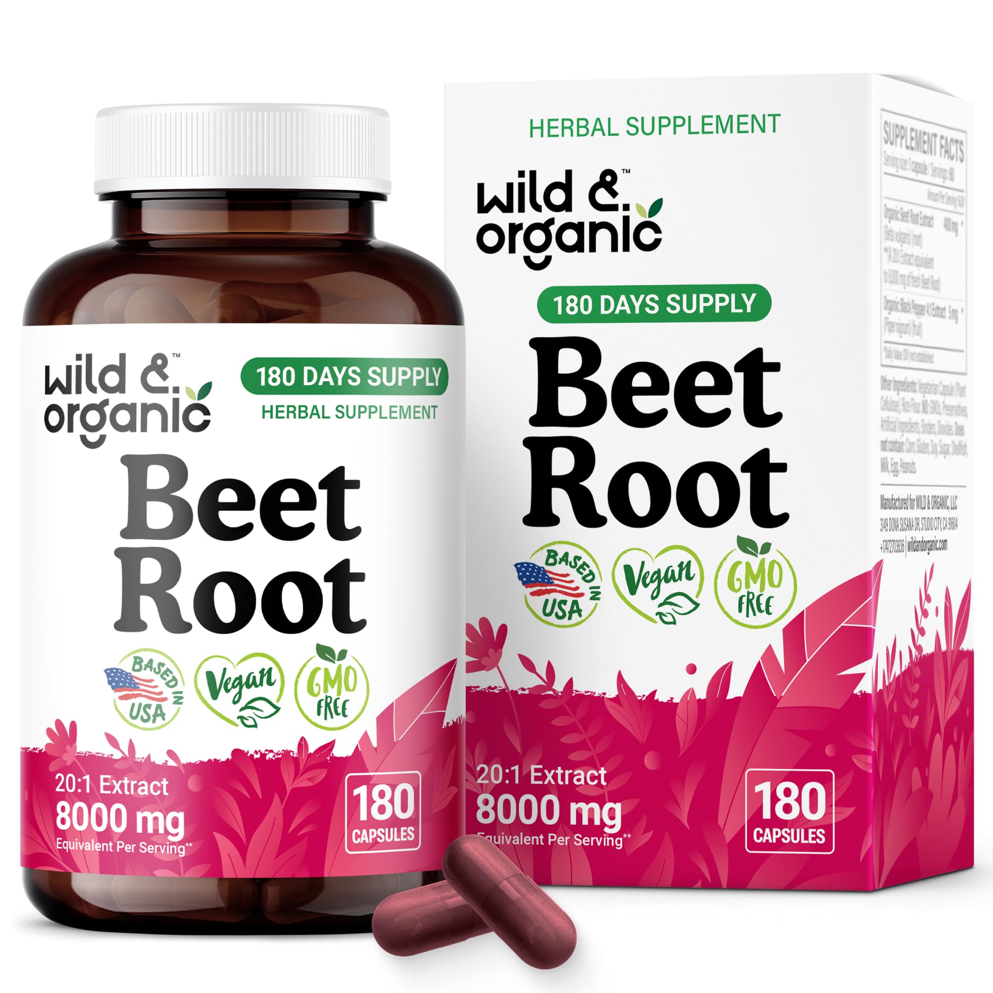 Wild & Organic Beet Root Capsules bottle for easy daily wellness.