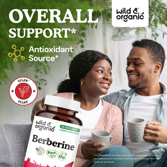 Wild & Organic berberine capsules close-up highlighting vegan capsules for plant-based support