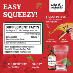 Wild & Organic Berberine Drops dropper close-up demonstrating precise dosing