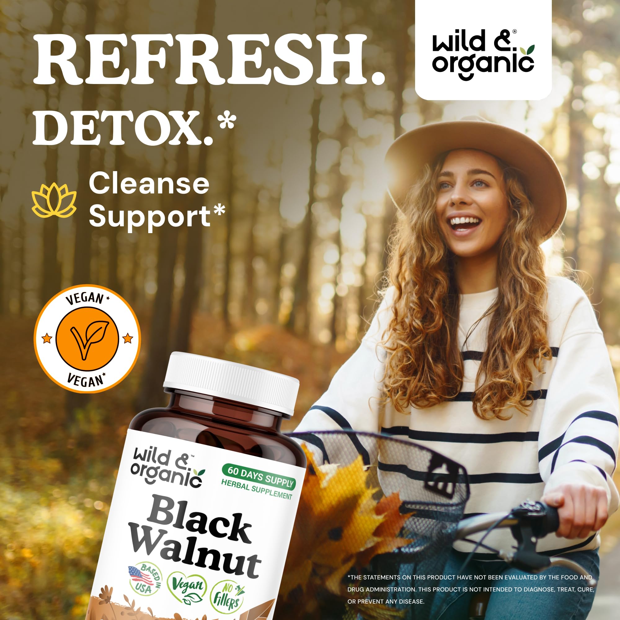 Wild and Organic Black Walnut Hull powder closeup highlights natural plant-based powder