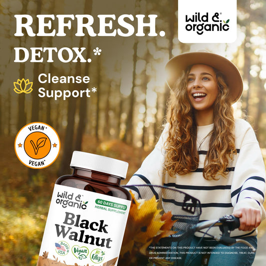 Wild and Organic Black Walnut Hull powder closeup highlights natural plant-based powder