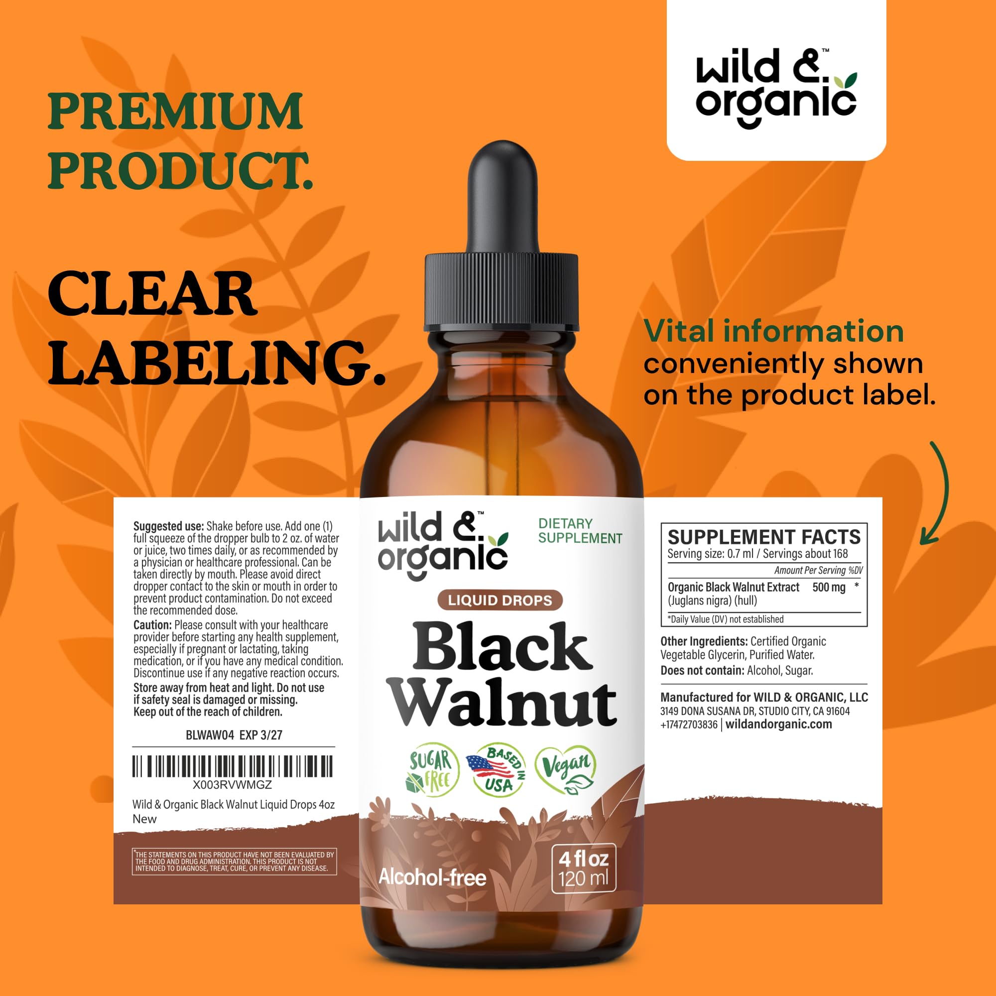 Wild and Organic Black Walnut Tincture 84-day pack emphasizes long-term value.