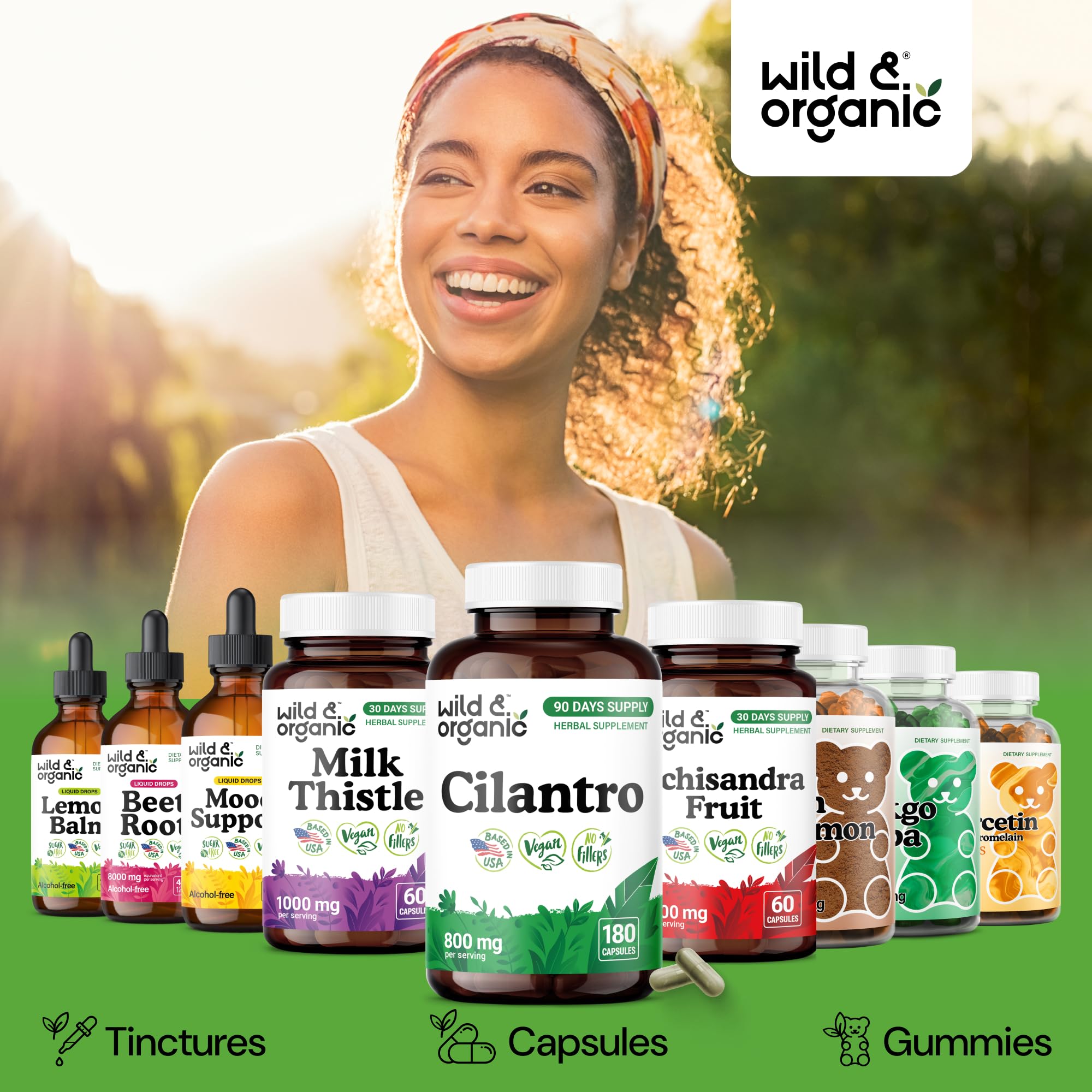 Wild & Organic bottle with capsules close-up demonstrating easy-to-take design