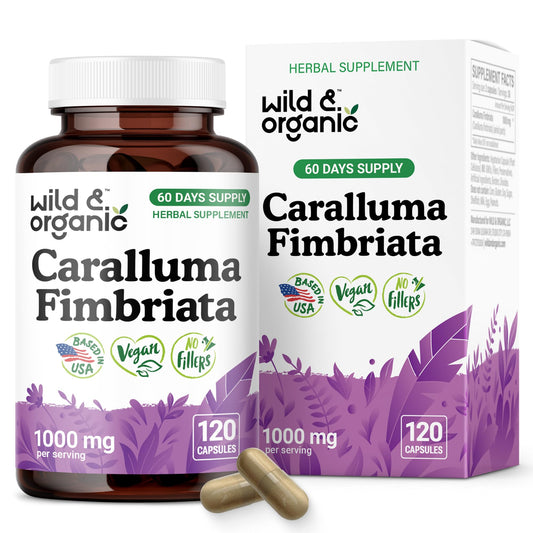 Wild & Organic Caralluma Fimbriata capsules bottle for daily wellness.