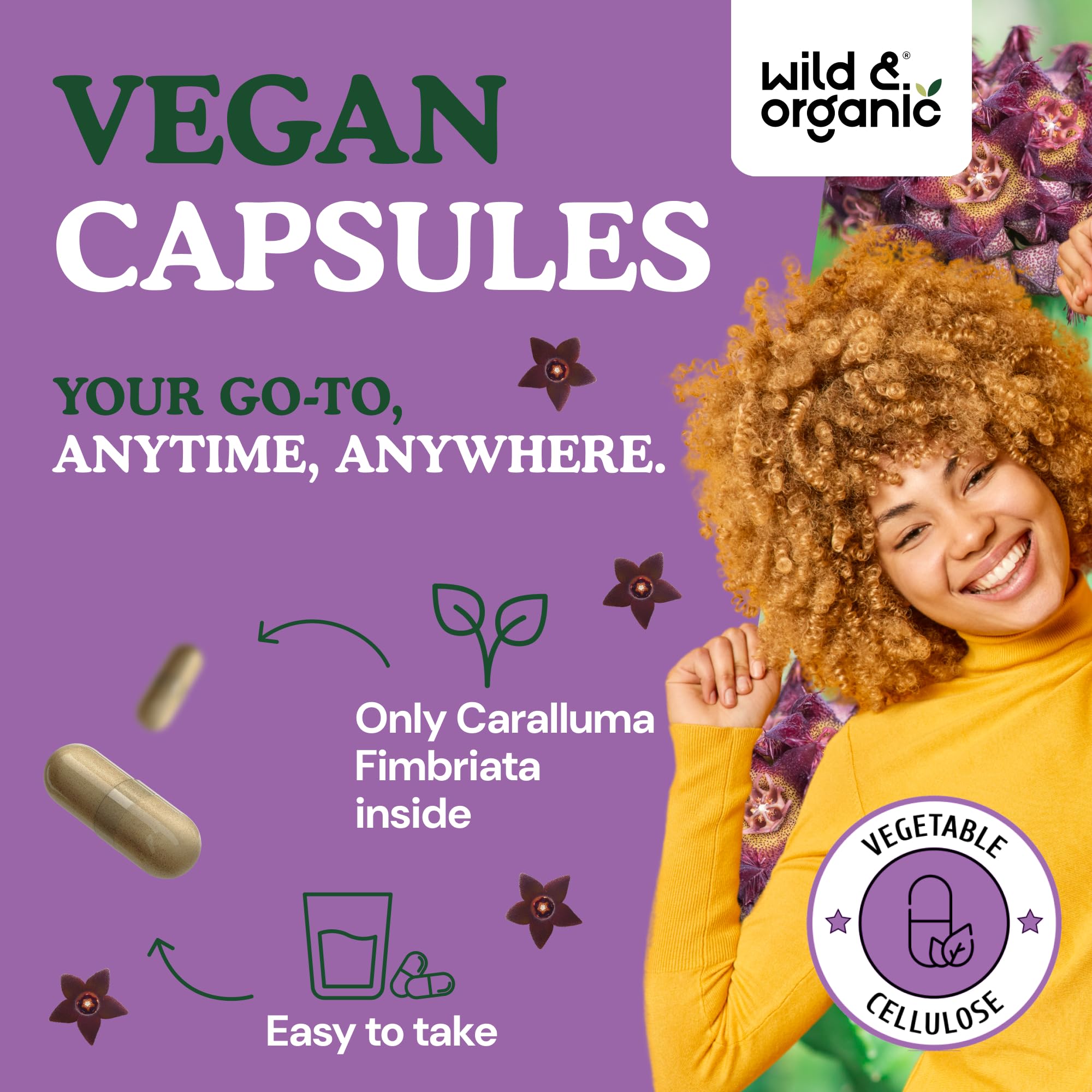 Plant-based ingredients highlighted in Wild & Organic Caralluma Fimbriata.