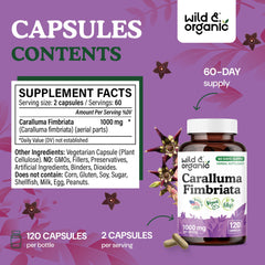 Label and packaging of Wild & Organic Caralluma Fimbriata vegan formula.