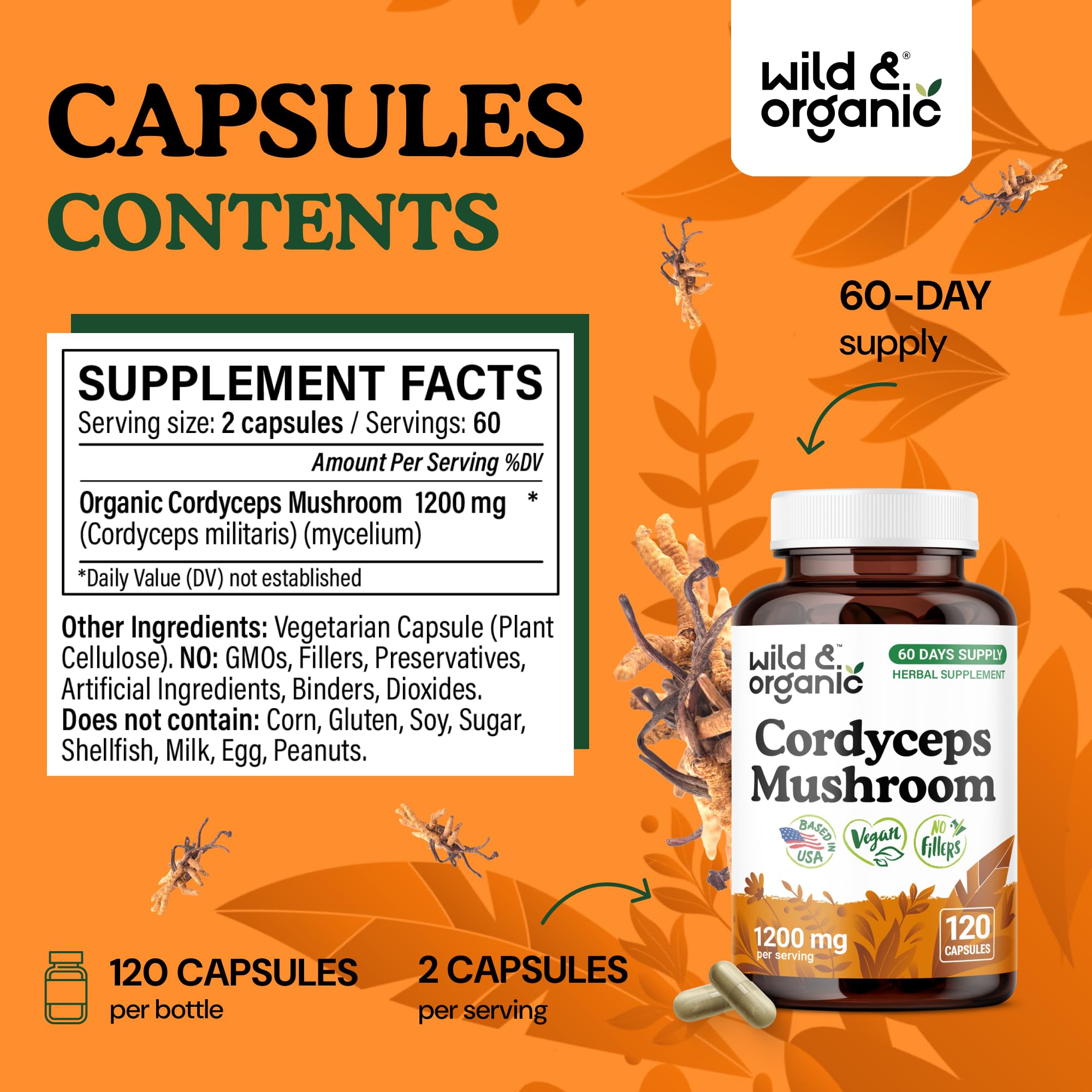 Closeup of Wild & Organic capsules showing smooth, easy-to-swallow coating.