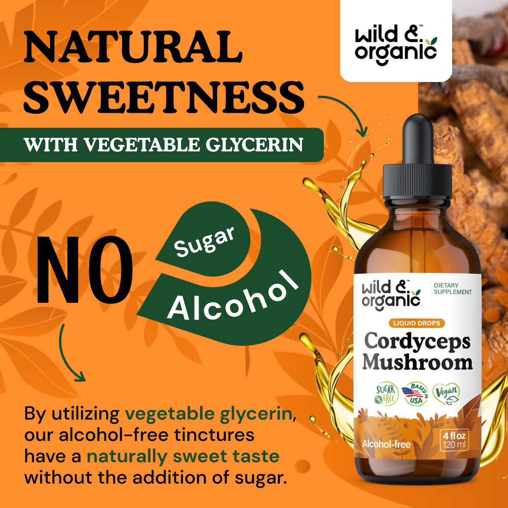 Wild & Organic Cordyceps tincture vegan glycerin-based base highlighted