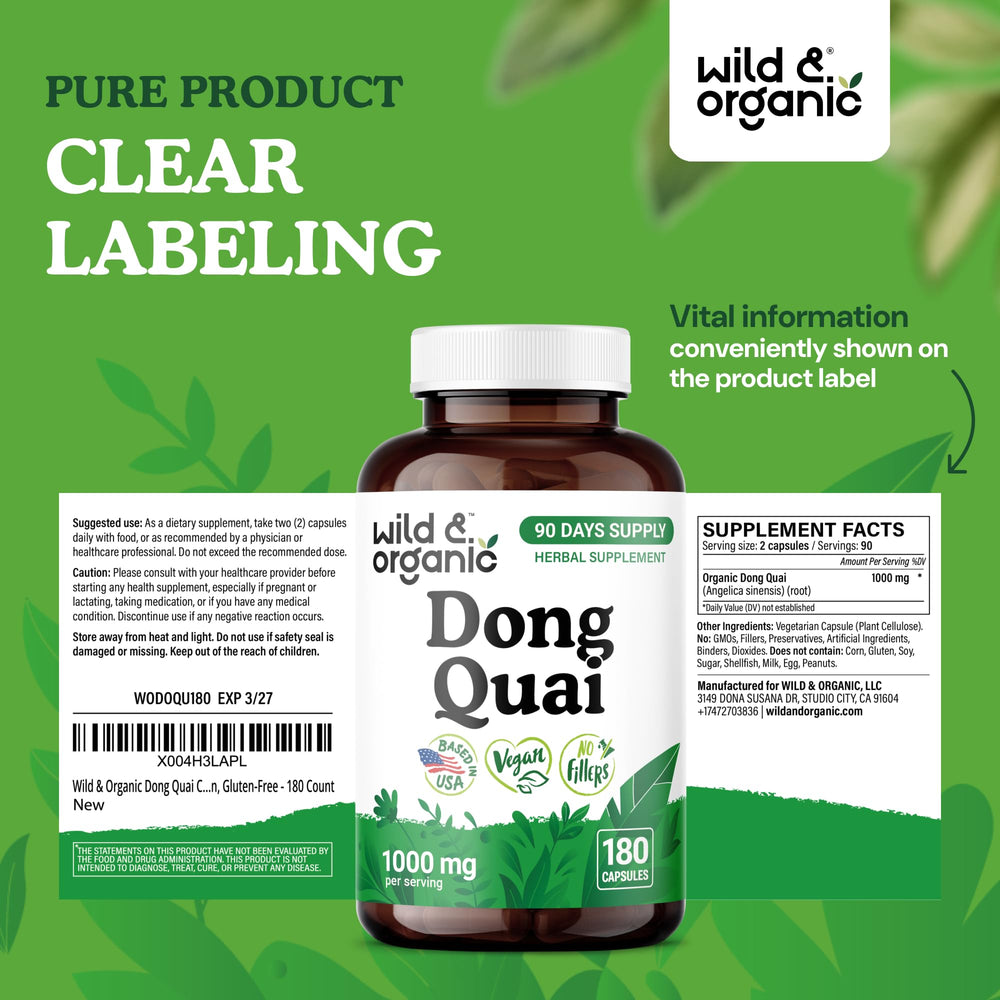 Wild & Organic Dong Quai capsules with water for easy daily consumption.