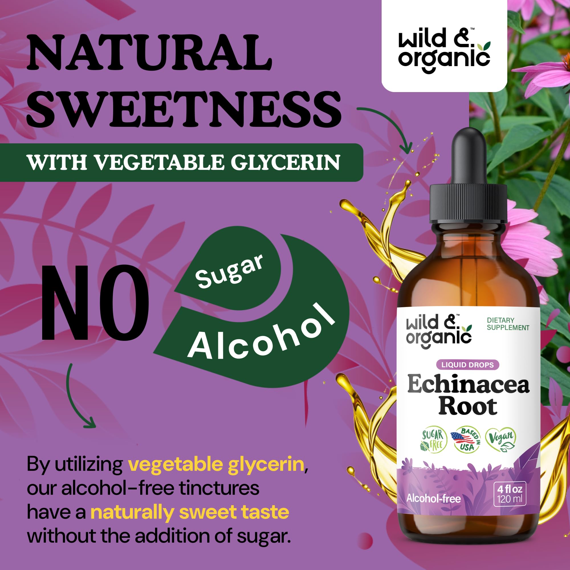 Vegan symbol on Wild & Organic packaging signaling plant-based formulation.