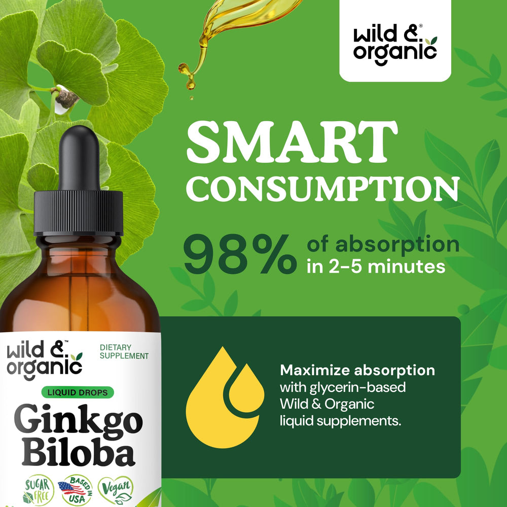 Wild & Organic Ginkgo Biloba Drops ingredients highlight vegan, GMO-free formulation