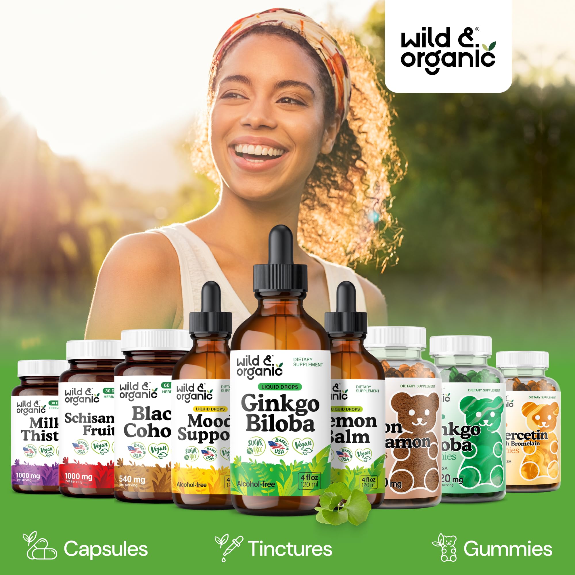 Wild & Organic Ginkgo Biloba Drops vegan formula with no artificial additives