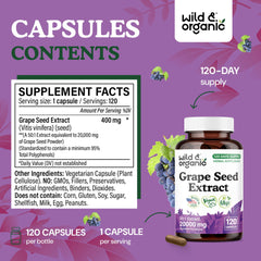 Detail of Wild & Organic label with 400 mg per serving and polyphenols content