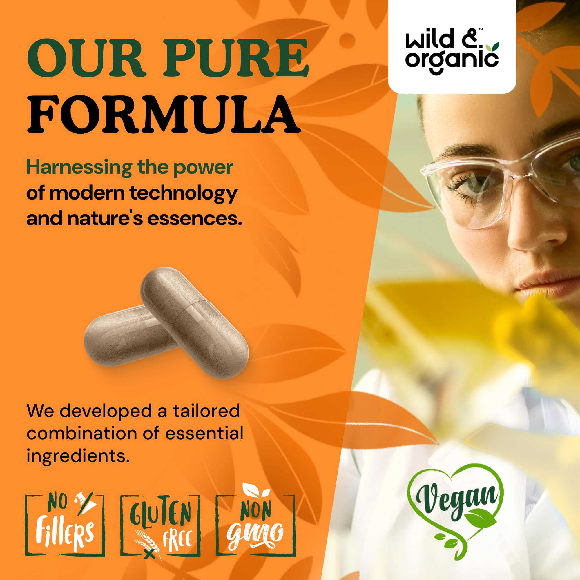 Wild and Organic Immune Mushroom Blend bottle showing 180 capsules for a 90-day supply