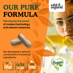 Wild and Organic Immune Mushroom Blend bottle showing 180 capsules for a 90-day supply