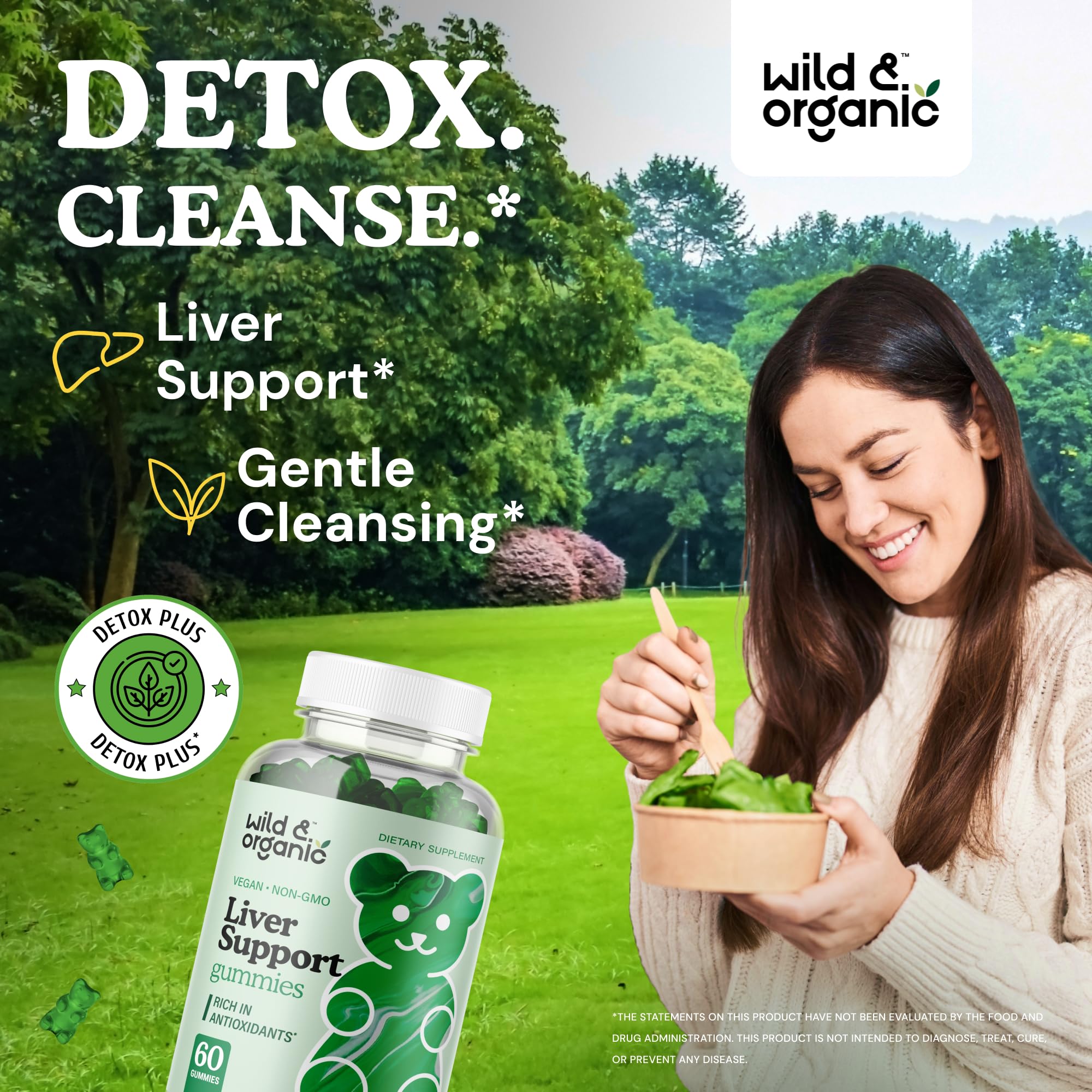 Wild & Organic Liver Support Gummies pour demonstrates an easy daily serving.