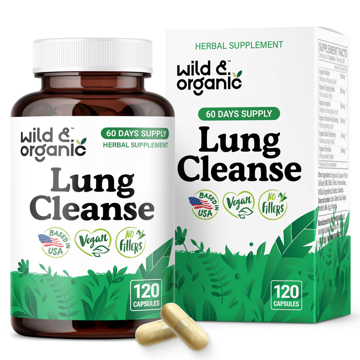 Wild & Organic Lung Cleanse bottle front view for daily lung support.
