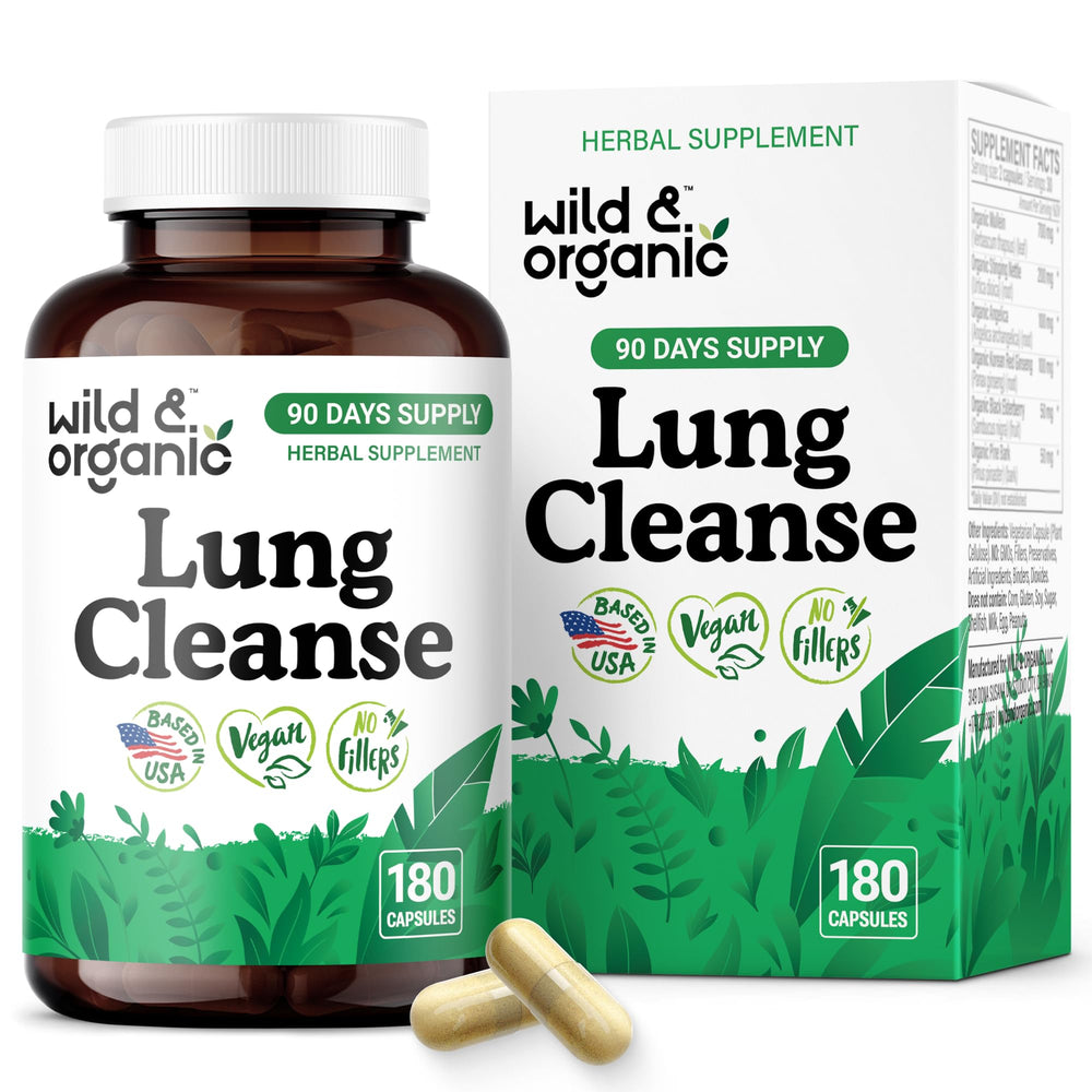 Wild & Organic Lung Cleanse bottle showing the 180-count package for daily support.