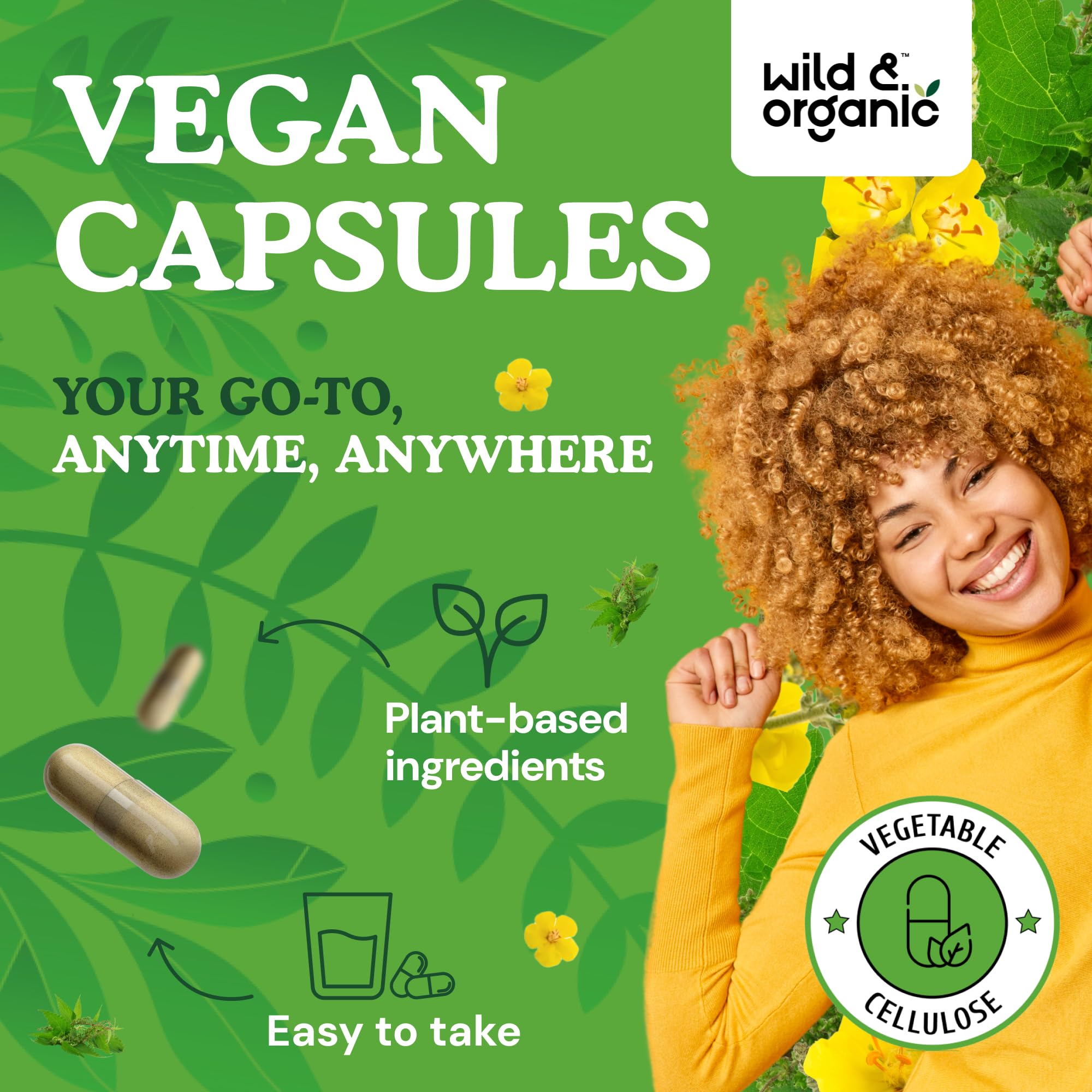 Wild & Organic easy-to-take capsules with smooth vegetable coating.
