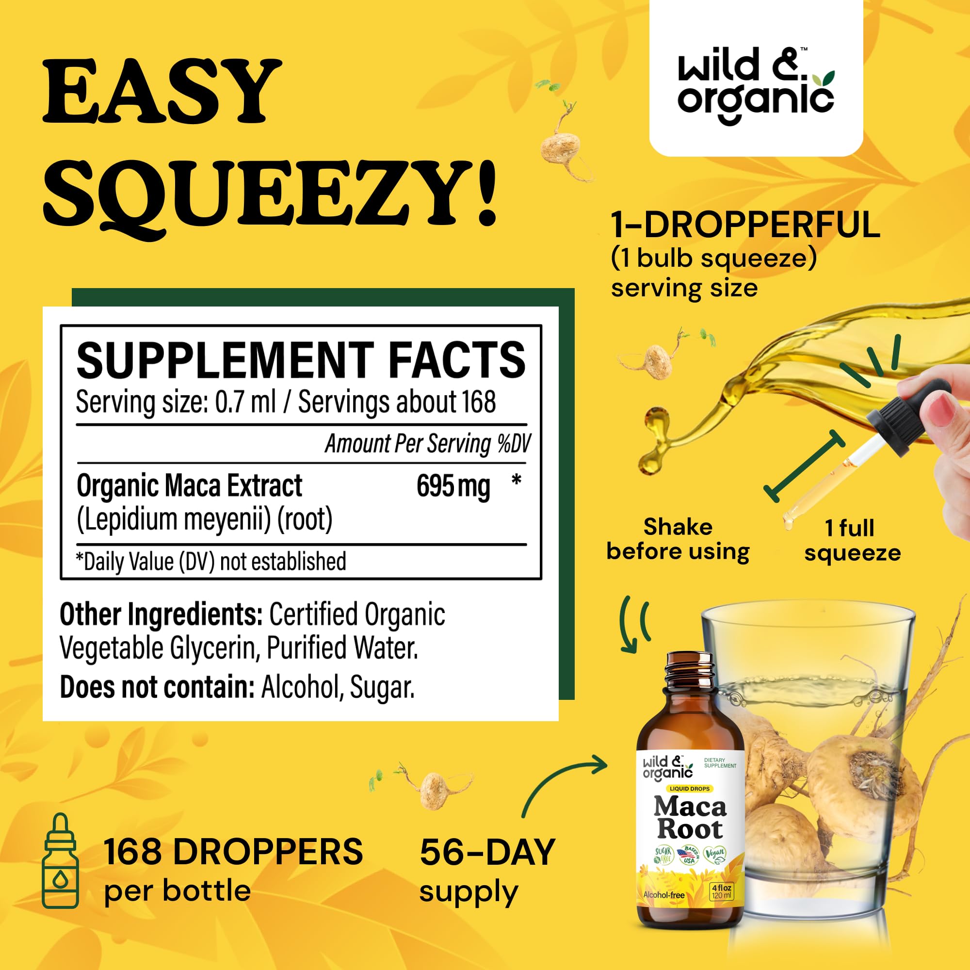 Wild & Organic Maca Drops dropper pouring for easy dosage