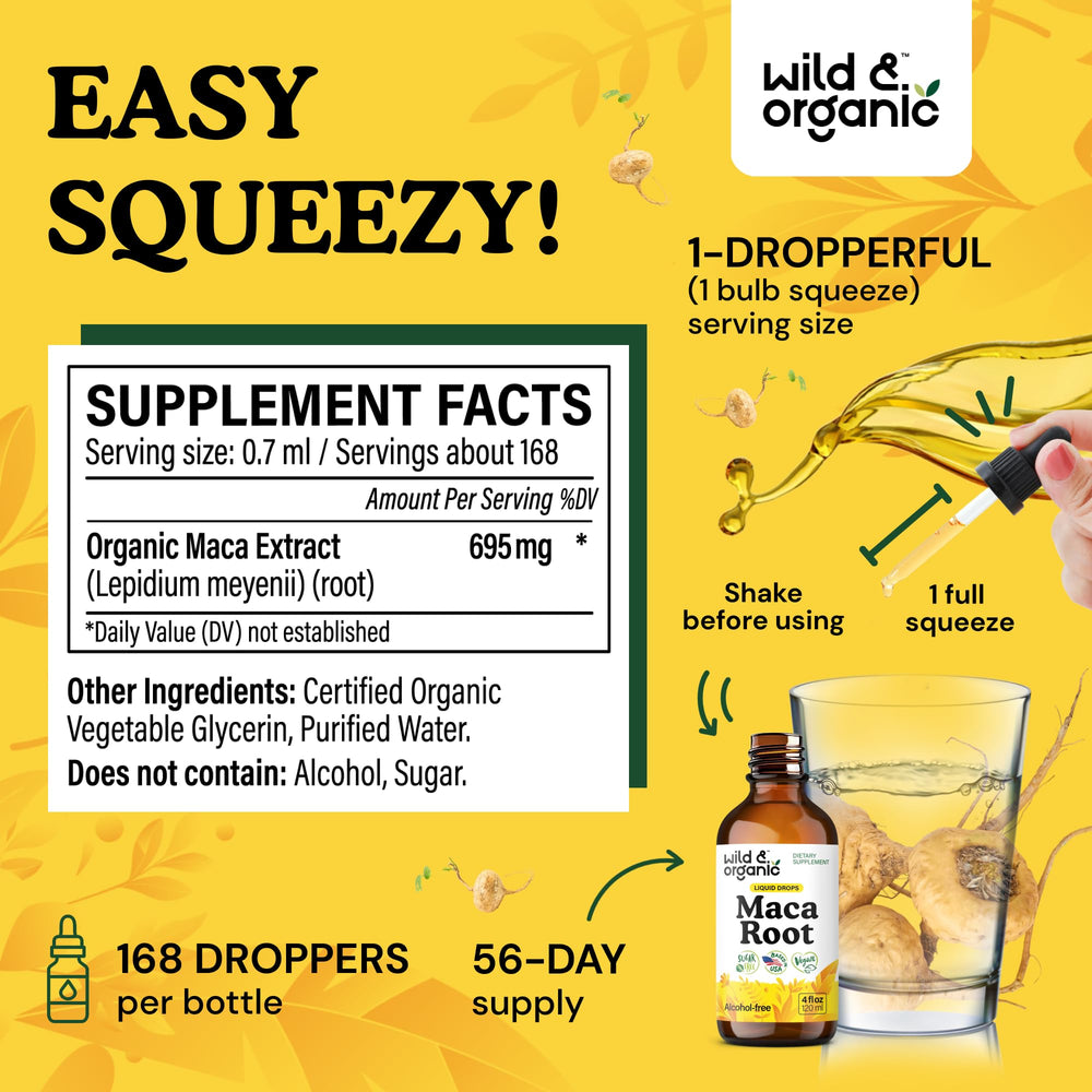 Wild & Organic Maca Drops dropper pouring for easy dosage