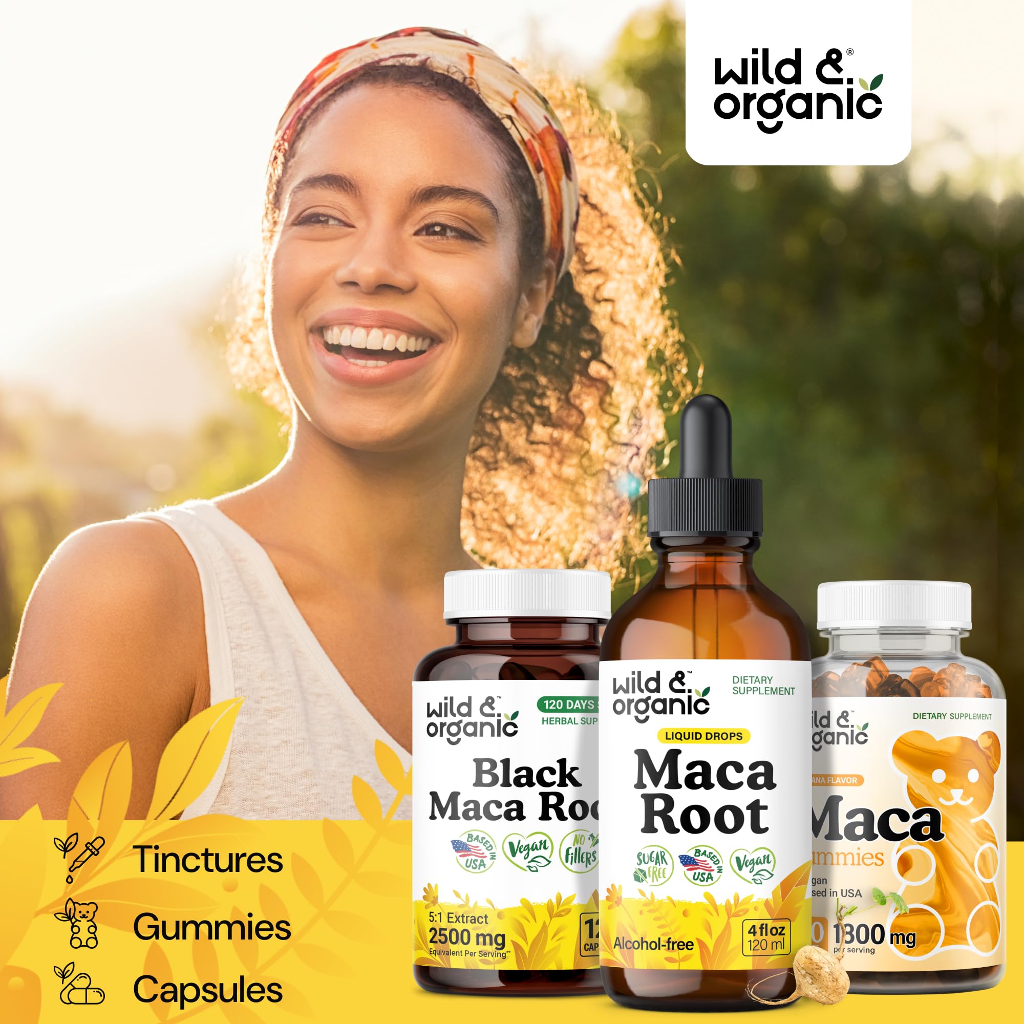 Wild & Organic Maca Drops droplets in glass for convenient consumption