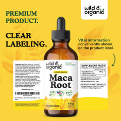 Wild & Organic Maca Drops packaging on shelf signaling trusted natural product