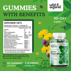 Wild & Organic milk thistle gummies closeup highlights the silymarin-rich herbal blend.