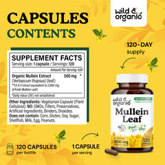 Wild and Organic Mullein Capsules capsules close-up showing smooth coating