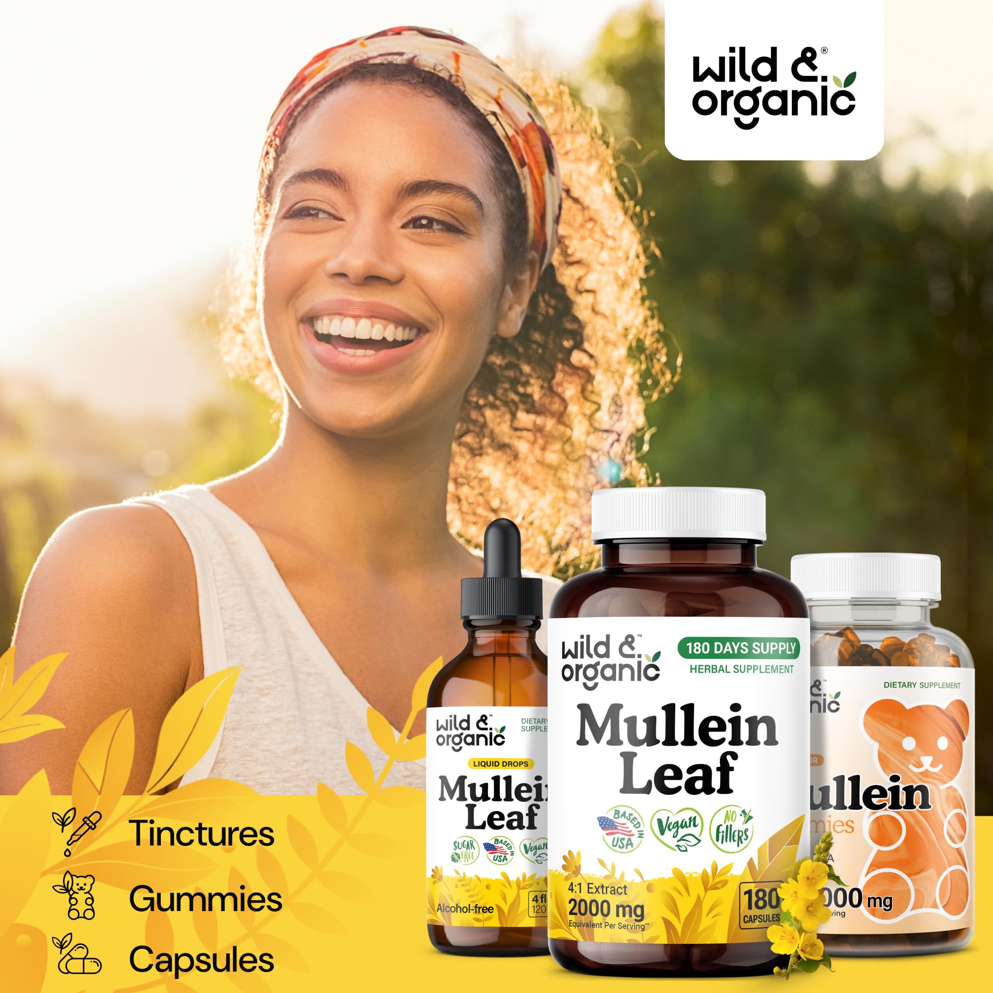 Wild & Organic Mullein Capsules in eco-friendly gluten-free packaging
