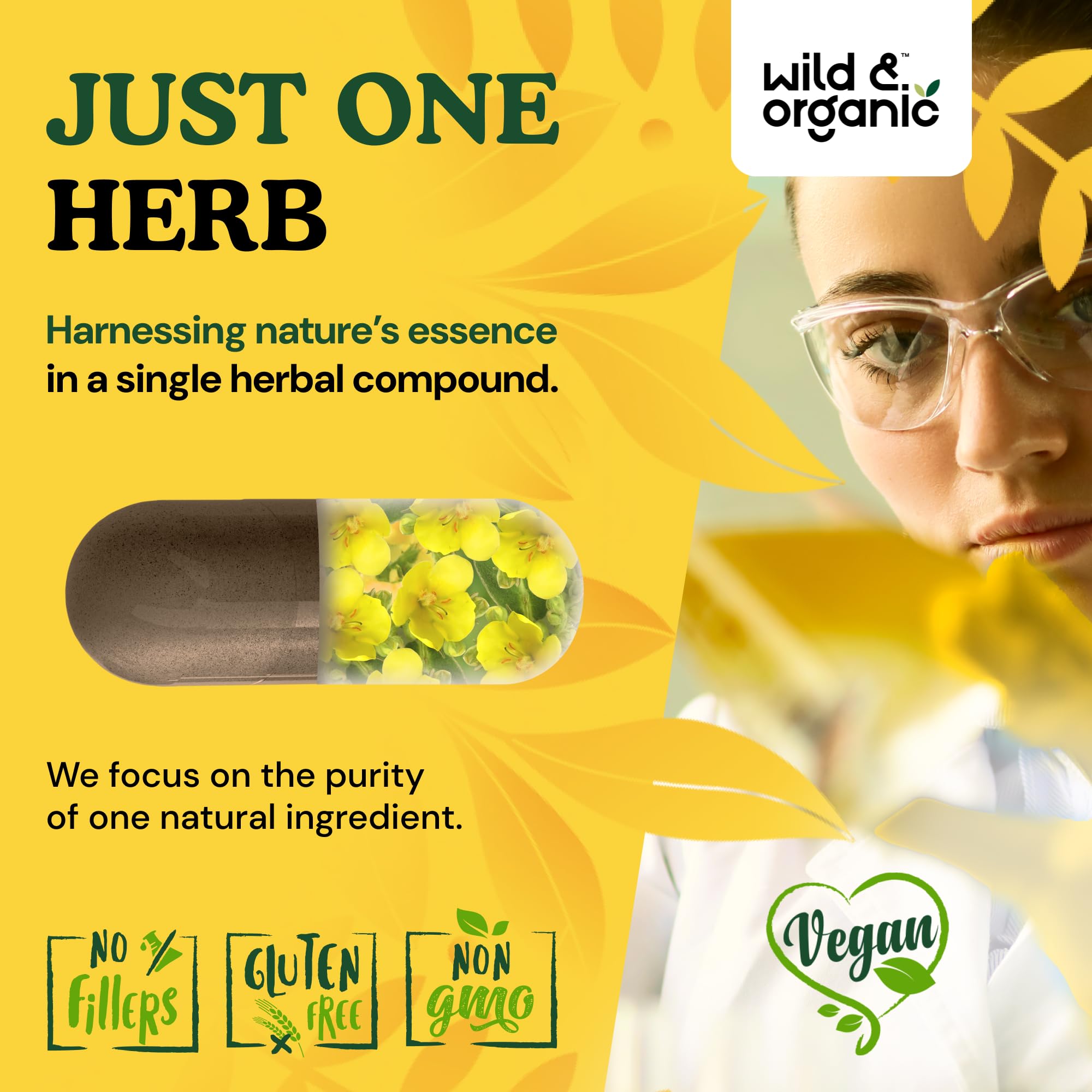 Mullein leaf plant image representing natural origin of Wild and Organic capsules